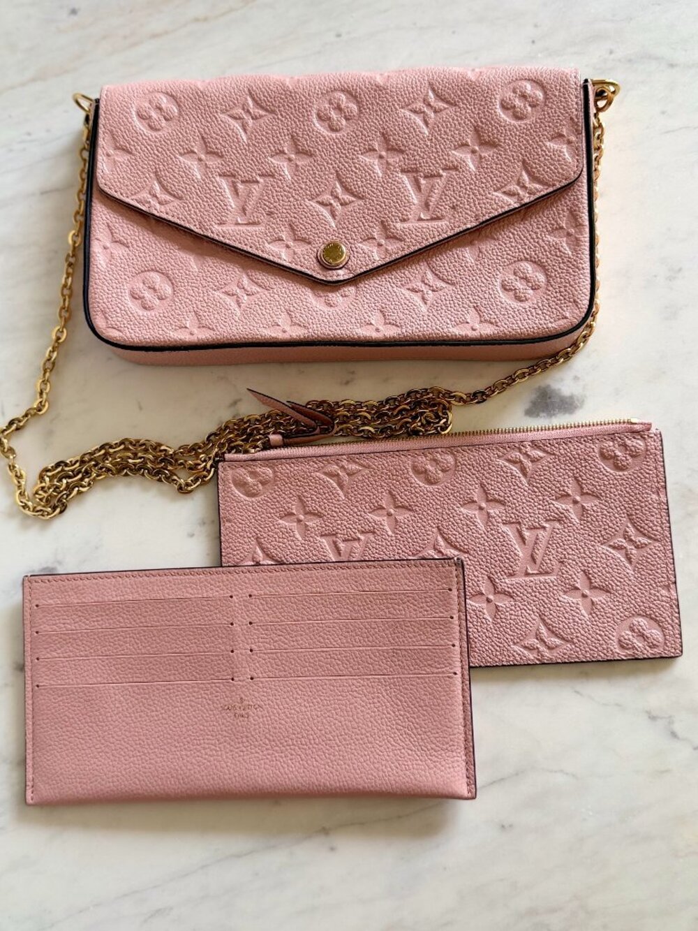 Louis Vuitton Félicie Pochette Monogram Empreinte Blush Pink - MINT